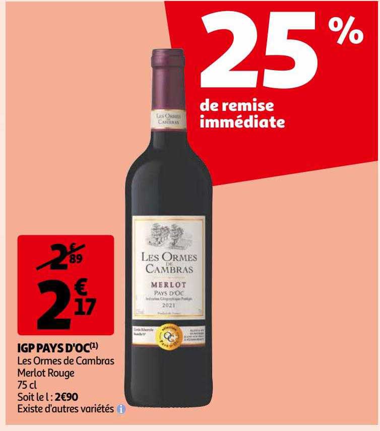 igp pays d'oc les ormes de cambras merlot rouge