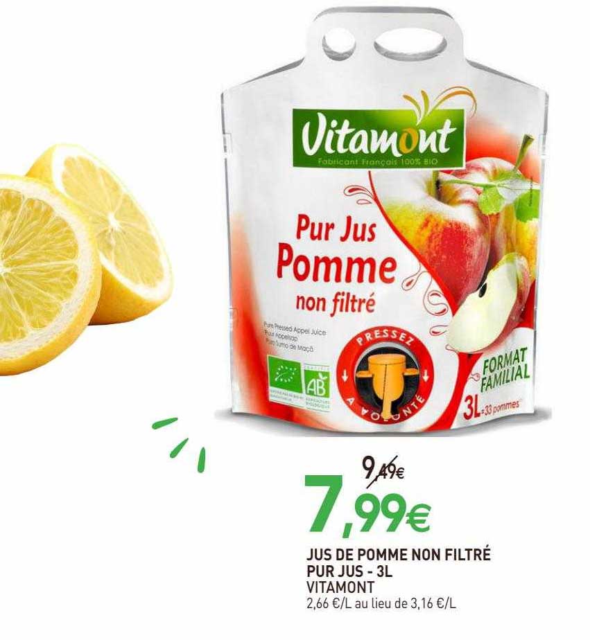 jus de pomme non filtré pur jus vitamont - 3l