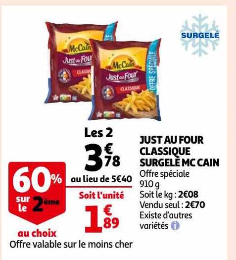 just au four classique surgelé mc cain