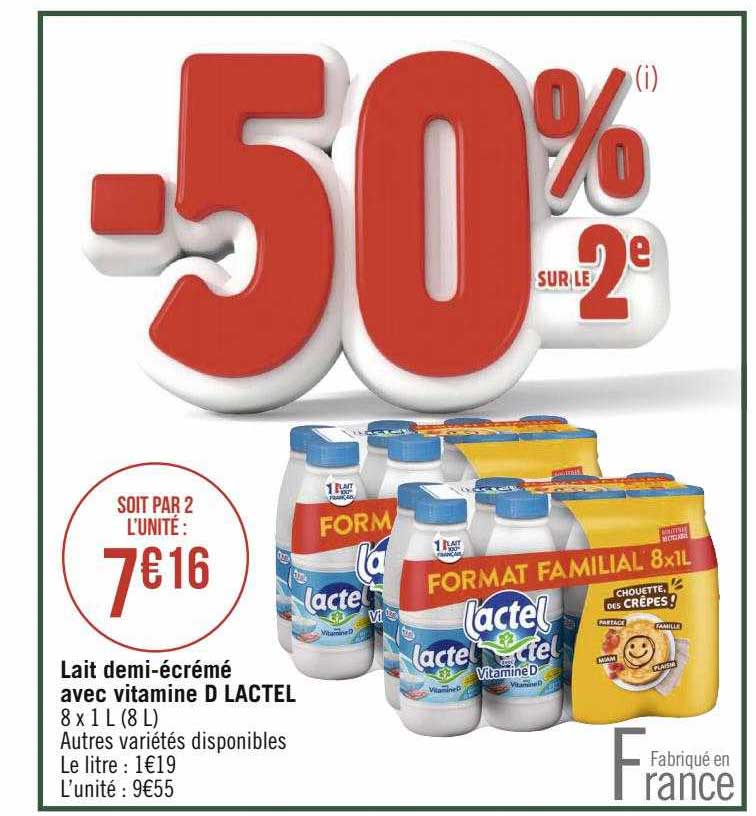 lait demi-écrémé avec itamine d lactel