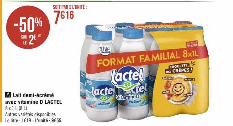 lait demi-écrémé avec vitamine d lactel