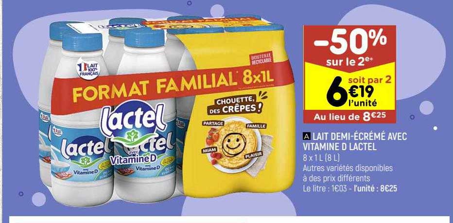 Lait Demi-écrémé Avec Vitamine D Lactel