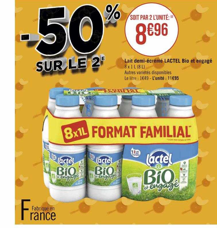 lait demi-écrémé lactel bio et engagé