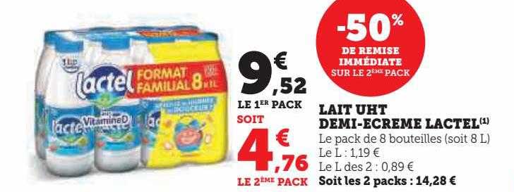 lait uht demi-écrémé lactel