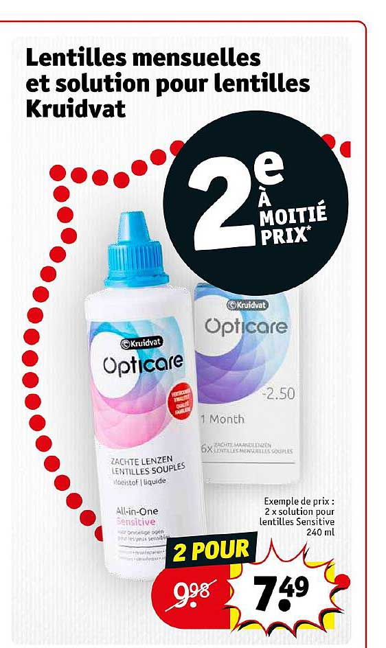 lentilles mensuelles et solution pour lentilles kruidvat