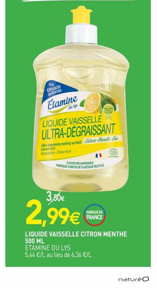 liquide vaisselle citron menthe étamine du lys - 500ml