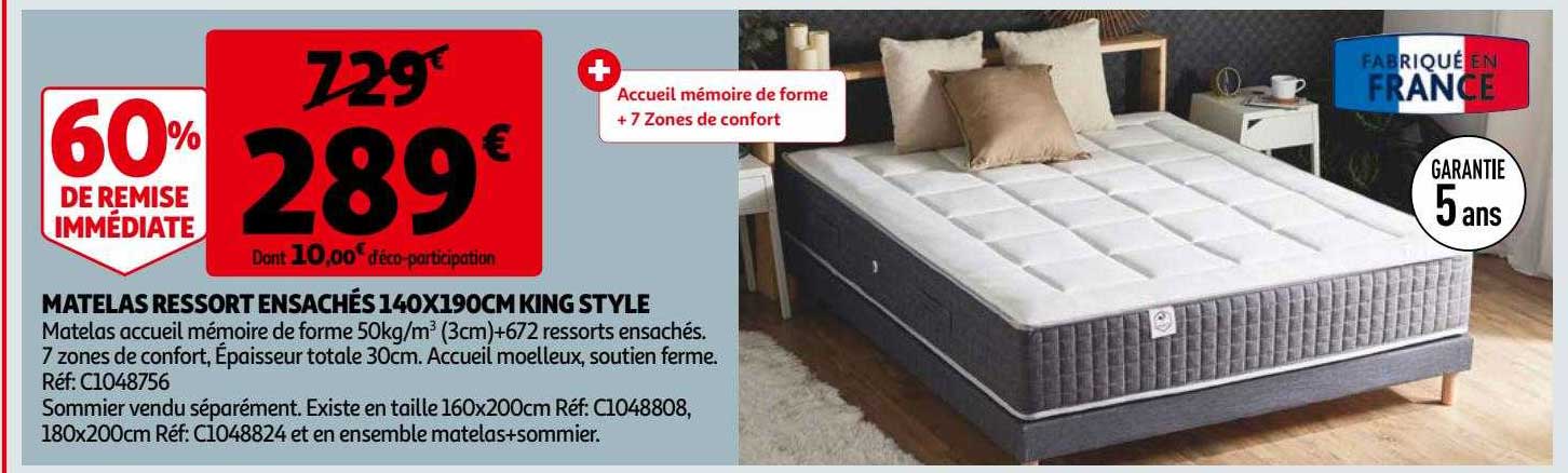 matelas ressort ensachés 140 x 190 cm king style