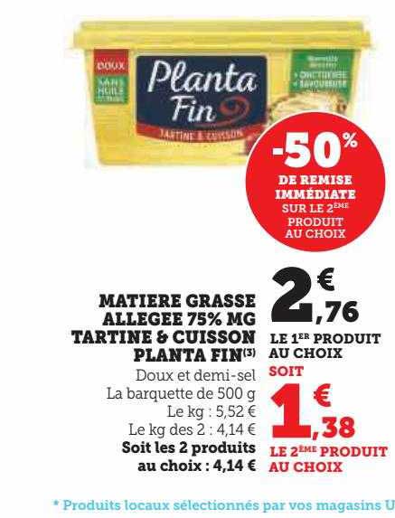 matière grasse allégée 75% mg tartine & cuisson planta fin