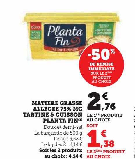 matière grasse allégée 75% mg tartine & cuisson planta fin