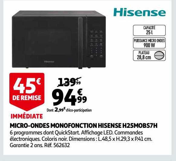 micro-ondes monofonction hisense h25mobs7h