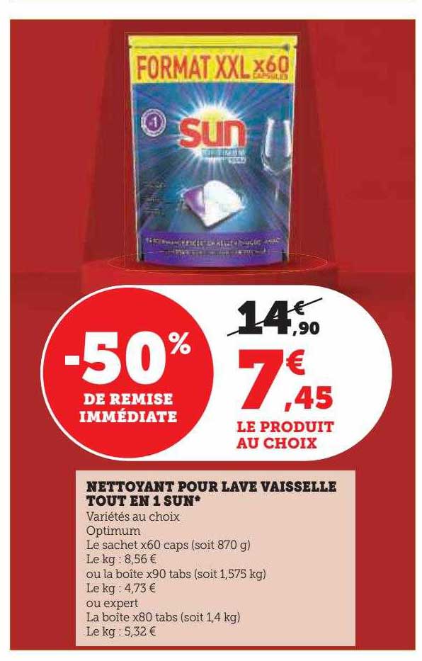 nettoyant pour lave vaisselle tout en 1 sun