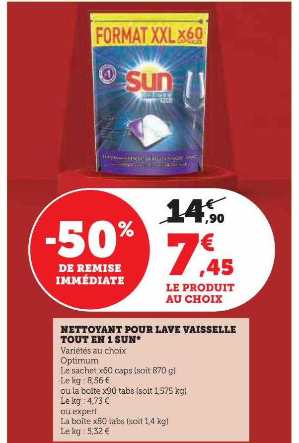 nettoyant pour lave vaisselle tout en 1 sun