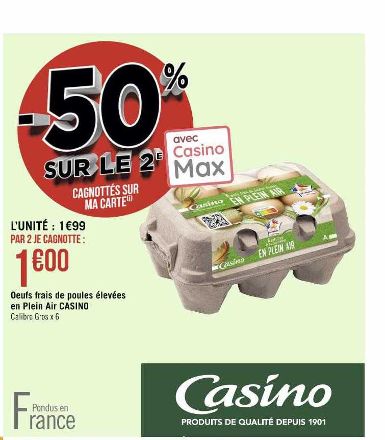 œufs frais de poules élevées en plein air casino