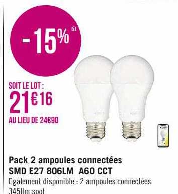Pack 2 Ampoules Connectées Smd E27 806lm A60 Cct