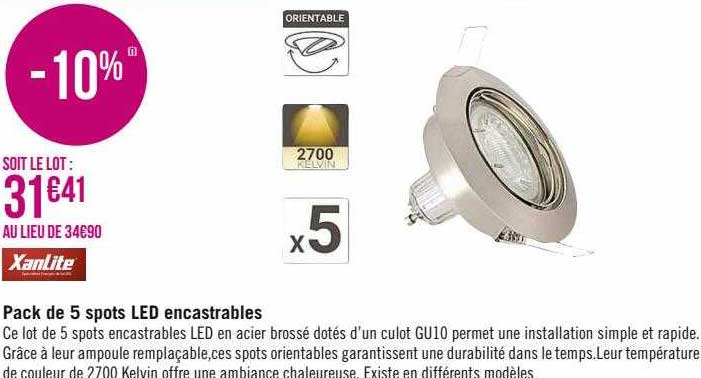 pack de 5 spots led encastrables xanlite