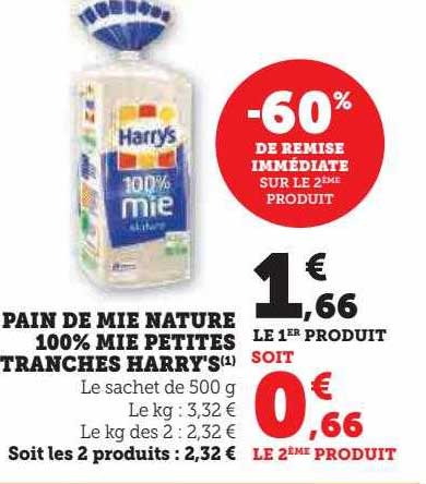 pain de mie nature 100% mie petites tranches harry's