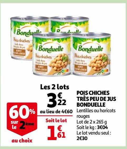 pois chiches très peu de jus bonduelle