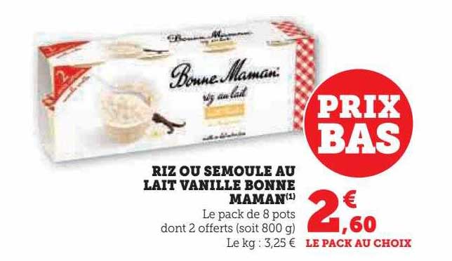 riz ou semoule au lait vanillé bonne maman