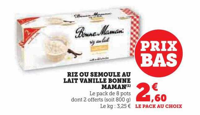 riz ou semoule au lait vanille bonne maman