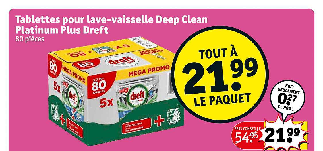 tablettes pour lave-vaisselle deep clean platinum plus dreft