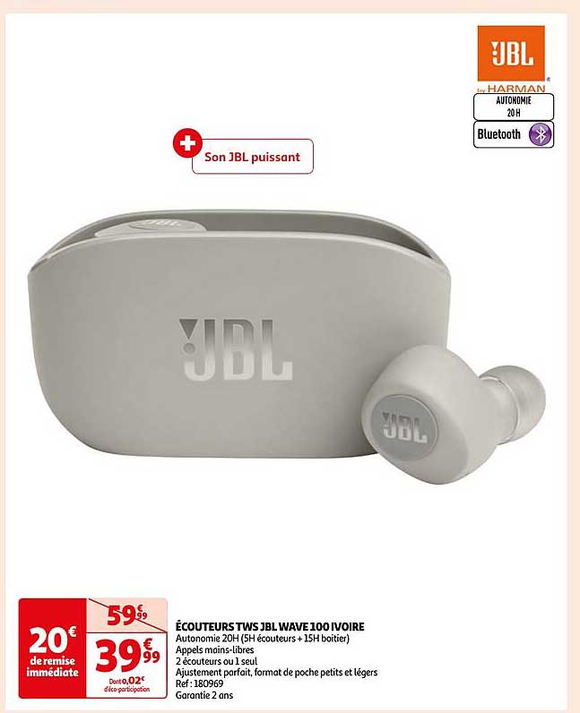 écouteurs tws jbl wave 100 ivoire