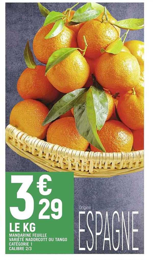 mandarine feuille variété nadorcott ou tango catégorie 1 calibre 2/3