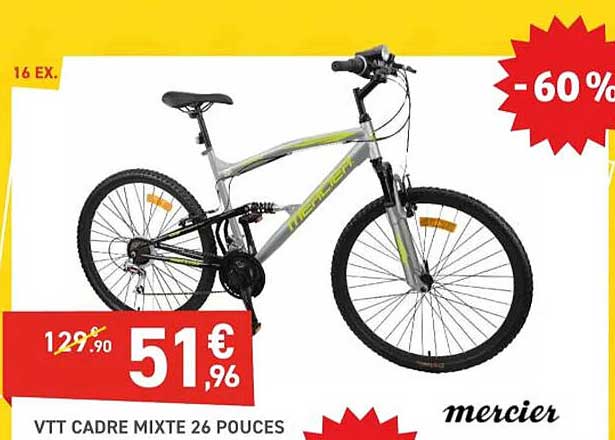 vtt cadre mixte 26 pouces mercier