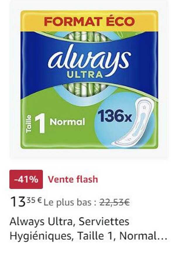 always ultra, serviettes hygiéniques, taille 1, normal