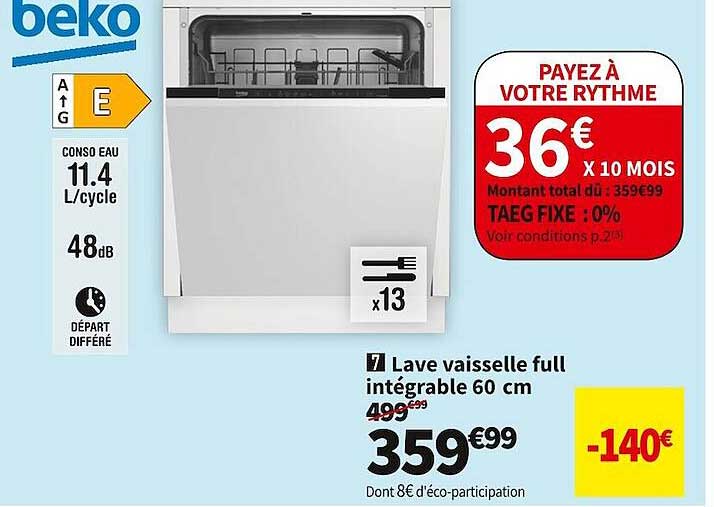 beko lave vaisselle full intégrable 60 cm