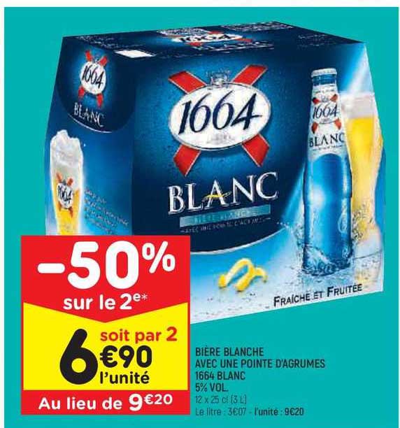 bière blanche avec une pointe d'agrumes 1664 blanc 5% vol.