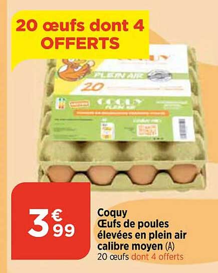 coquy oeufs de poules élevées en plein air calibre moyen