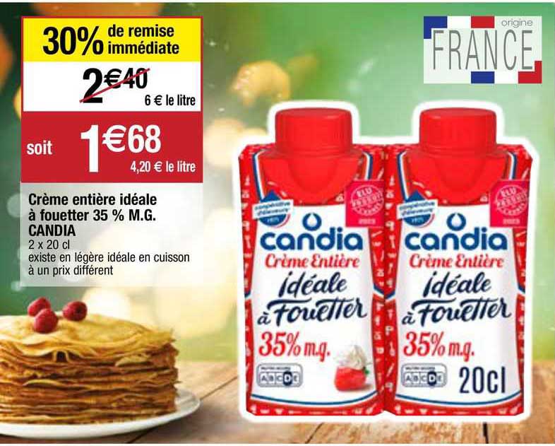 crème entière idéale à fouetter 35% m.g. candia