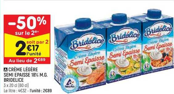 crème légère semi épaisse 18% m.g. bridélice