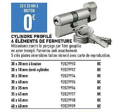 cylindre profilé 6 éléments de fermeture