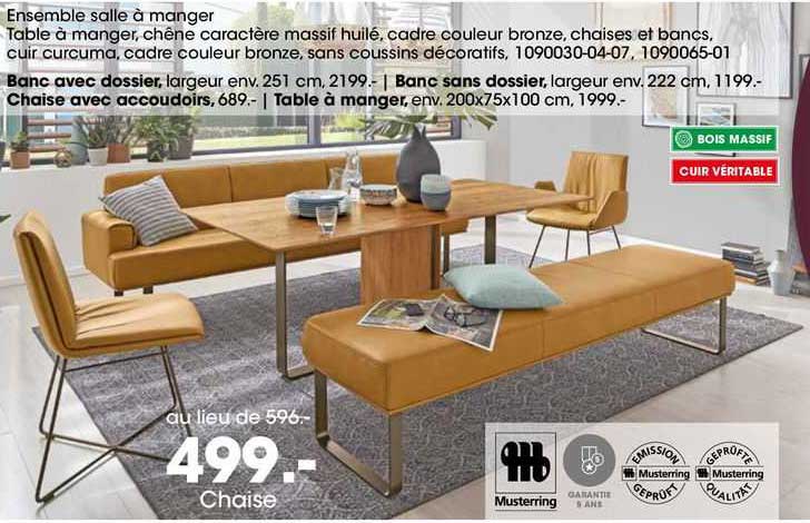 ensemble salle à manger : banc avec dossier, chaise avec accoudoirs, banc sans dossier