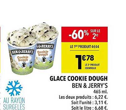 glace cookie dough ben  jerry's -60% sur le 2e