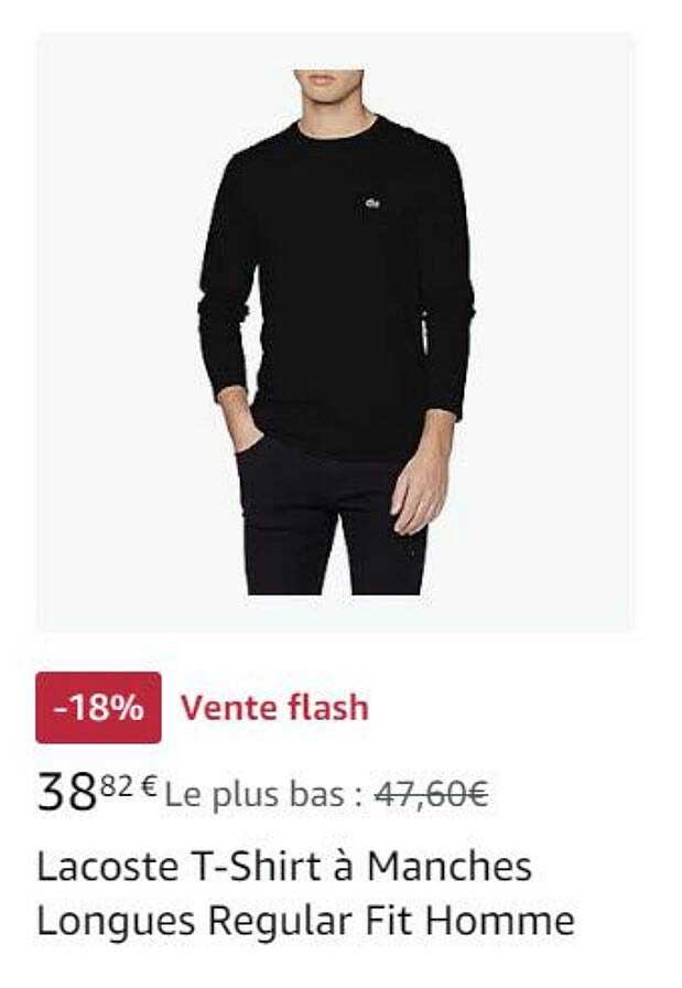 lacoste t-shirt à manches longues regular fit homme