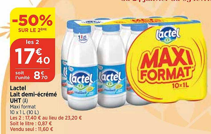 lactel lait demi-écrémé uht