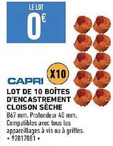 lot de 10 boîtes d'encastrement cloison sèche capri
