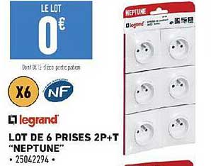 lot de 6 prises 2p+t "neptune" legrand