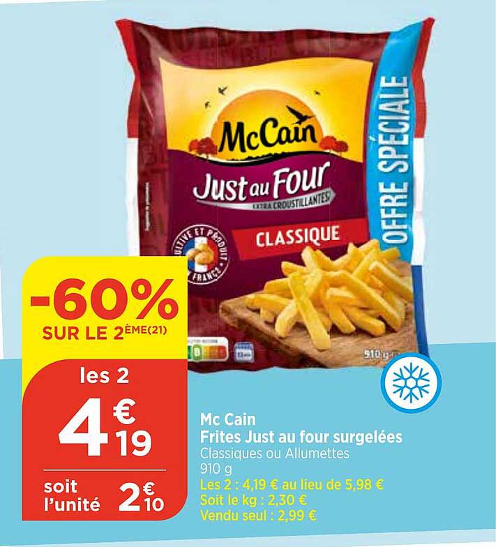 mc cain frites just au four surgelées