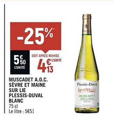 muscadet a.o.c. sèvre et maine sur lie plessis-duval blanc