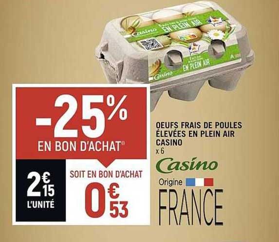 oeufs frais de poules élevées en plein air casino