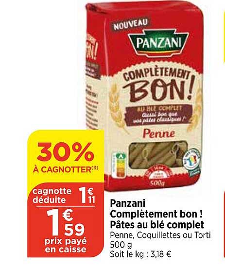 panzani complètement bon ! pâtes au blé complet