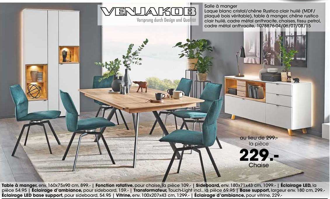 salle à manger : table à manger, fonction rotative, sideboard, éclairage led, éclairage d'ambiance, transformateur, base supports, éclairage led base support, vitrine, éclairage d'ambiance