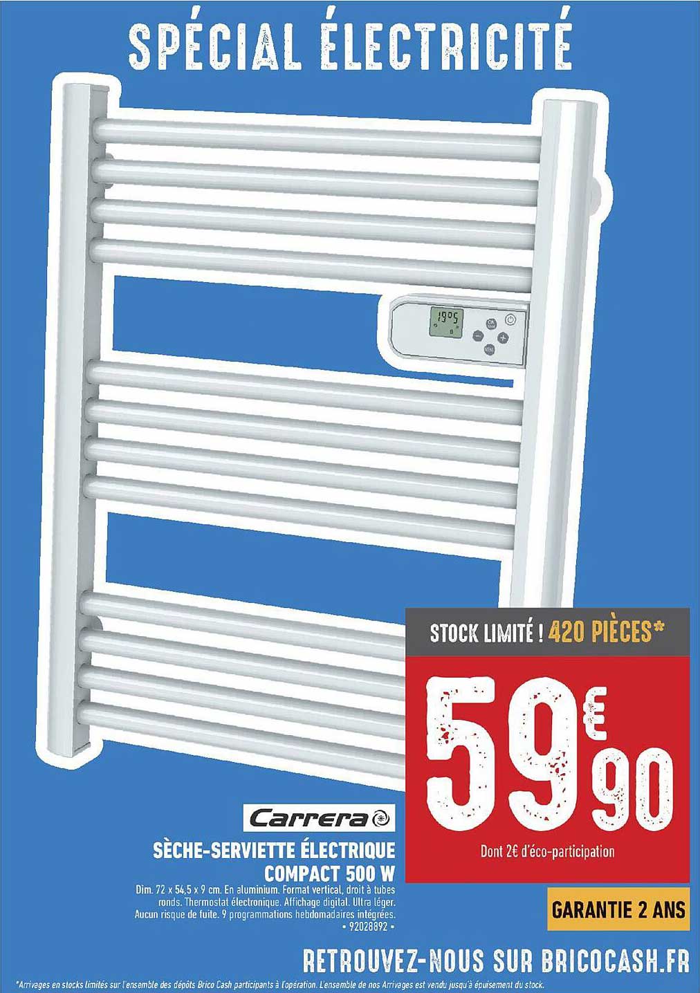 sèche-serviette électrique compact 500 w carrera