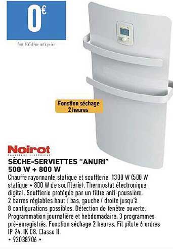 sèche-serviettes "anuri" 500 w + 800 w noirot