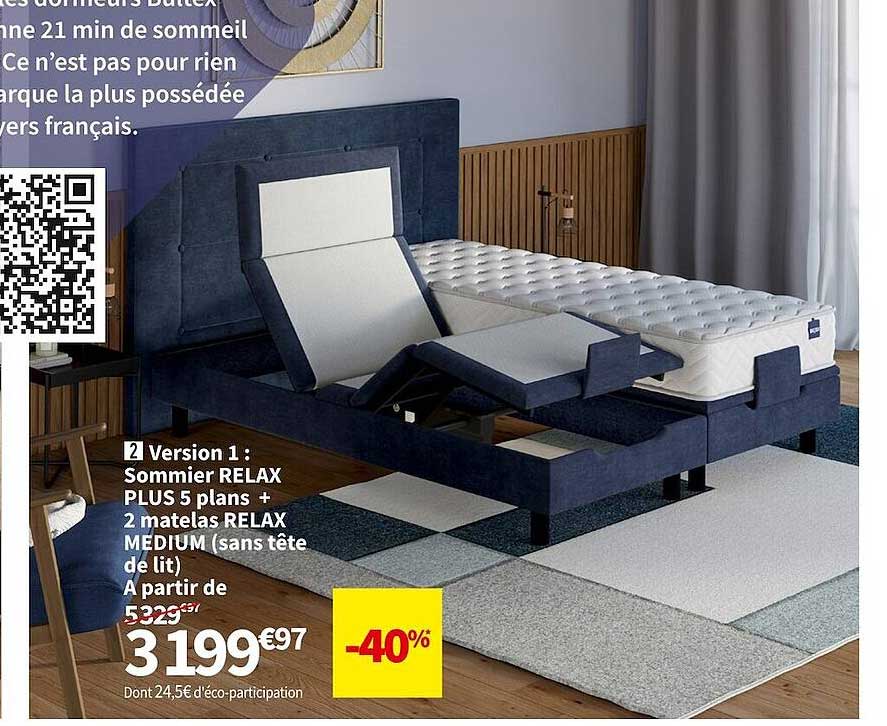 sommier relax plus 5 plans + 2 matelas relax medium