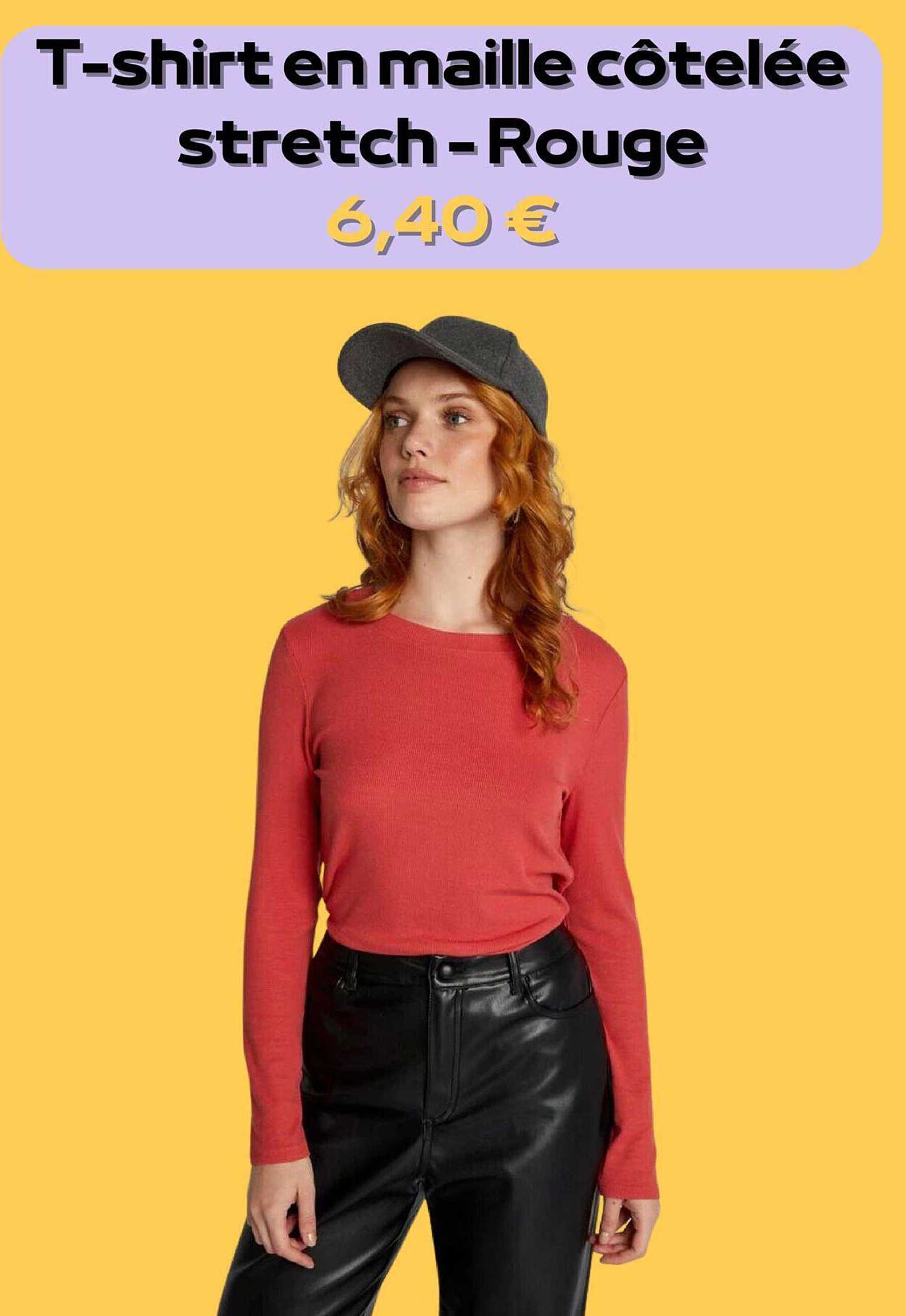 t-shirt en maille côtelée stretch - rouge