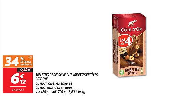Tablettes De Chocolat Lait Noisettes Entières Côte D'or